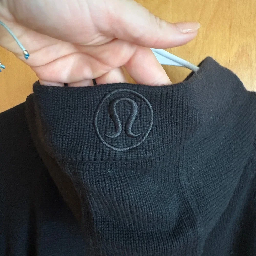 Lululemon‎ Knit Full Zip Hoodie Women Black Cashmere Blend Ribbed Sweater